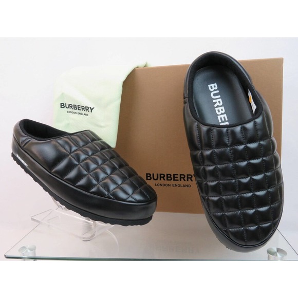 BURBERRY NORTHAVEN BLACK QUILTED CHECK LEATHER LOGO LOAFER SLIPPERS 41 US 8 - Picture 3 of 13